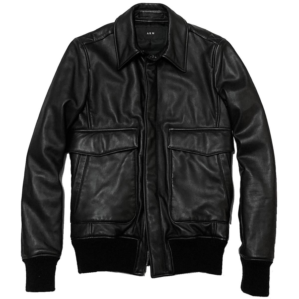 LEON掲載 定価23万 AKM RIBA ENTREFINO LAMB LEATHER A-2 FLIGHT JACKET M 黒 美品　エントロフィーノラムレザーフライトライダース　wjk