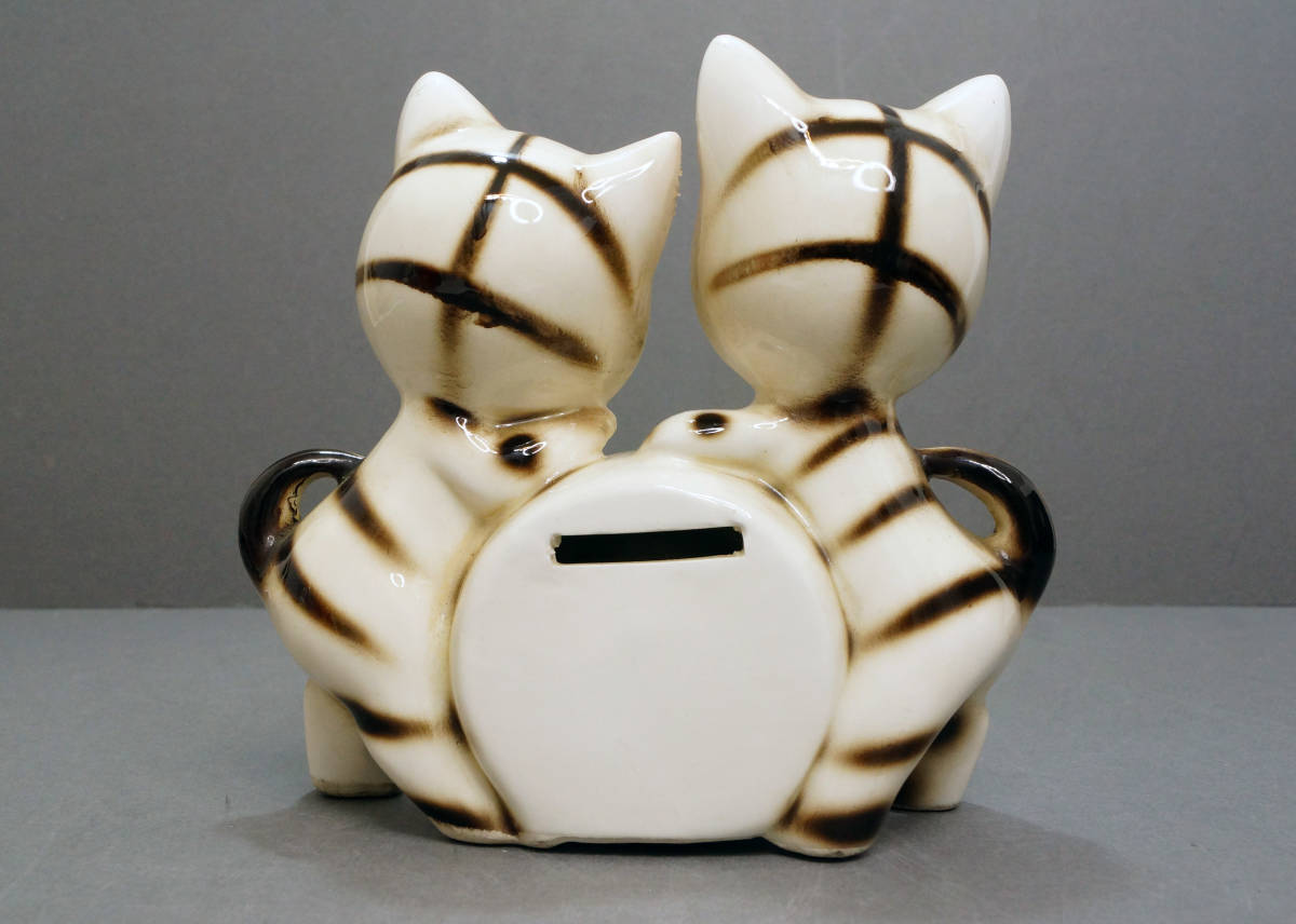  Showa Retro fancy ceramics made cat. cup ru savings box thermometer attaching 