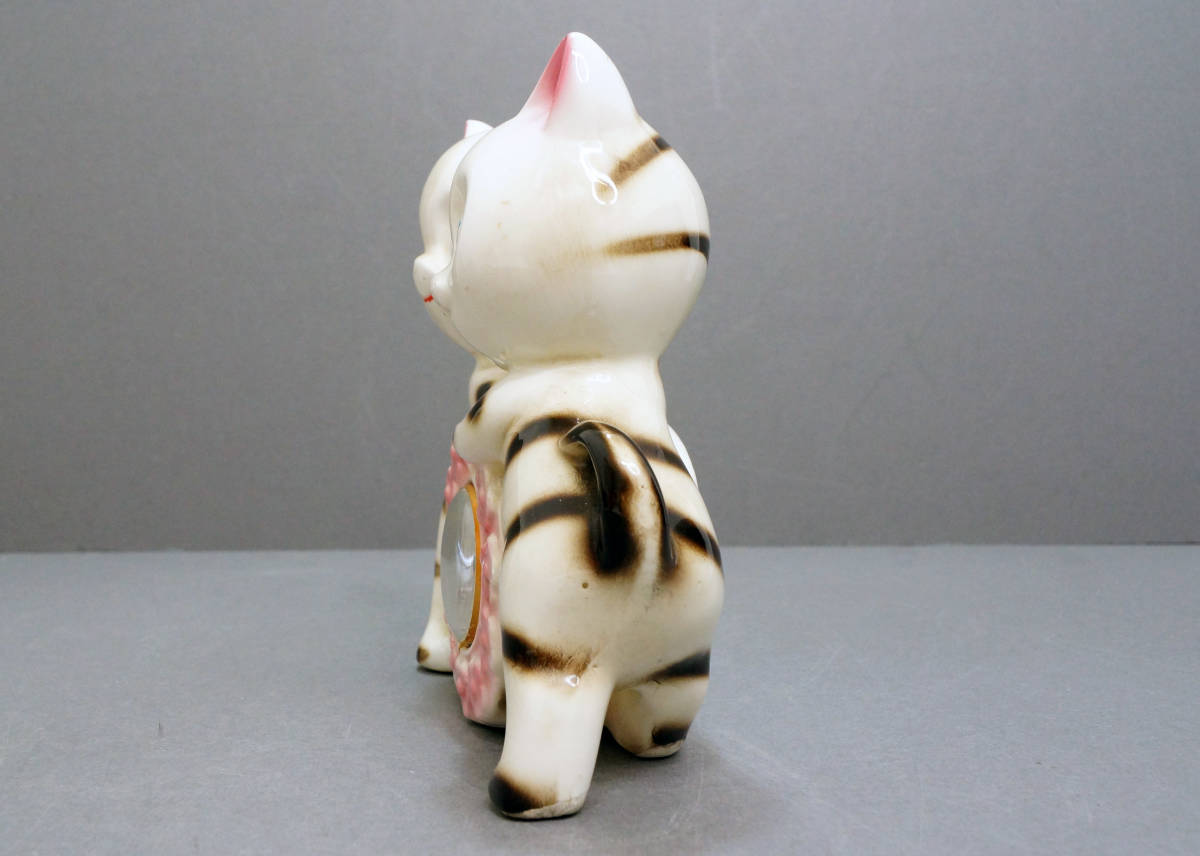  Showa Retro fancy ceramics made cat. cup ru savings box thermometer attaching 