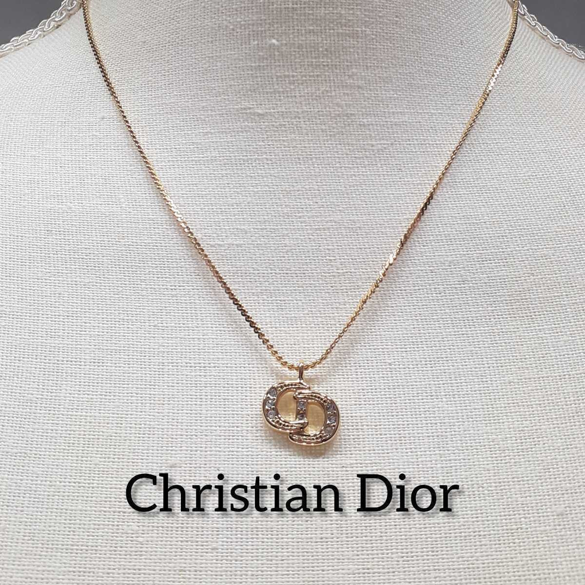 【1円～】Christian Dior クリスチャンディオール ロゴネックレス　ゴールド×ラインストーン　アクセサリー_画像1