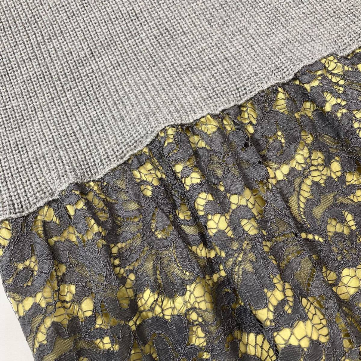sacai luck 12AW フラワーレース ニットワンピース グレー黄2_画像6