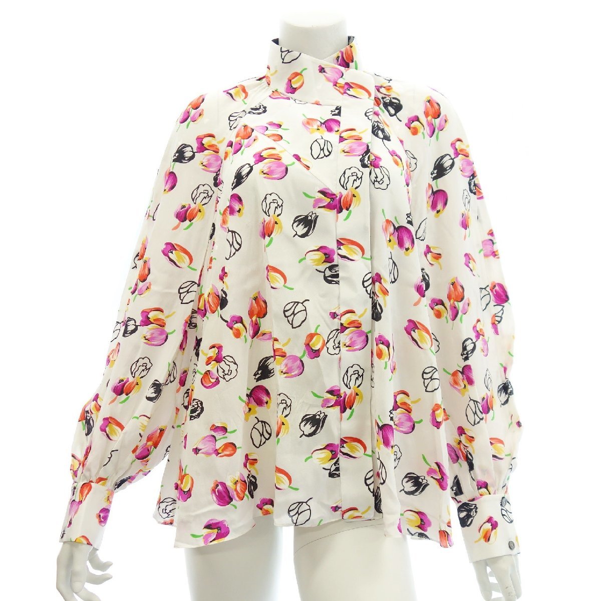 極美品◇ルイヴィトン 花柄 シルク ブラウス 長袖シャツ レディース 36