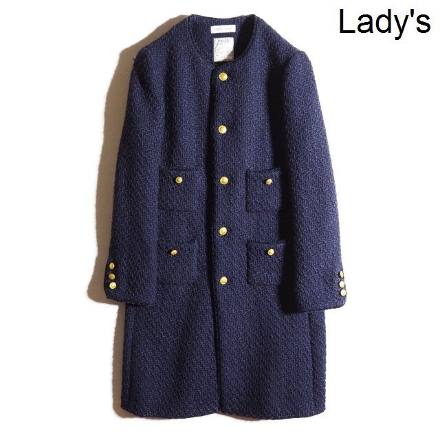 K5327P▼MADISON BLUE マディソンブルー▼TWEED NOCOLLAR LONG JACKET ツイード ノーカラーコート ロングジャケット ネイビー 秋冬 rb mks