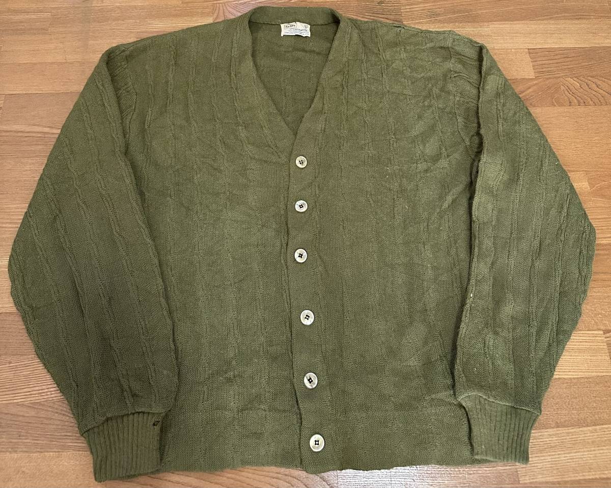 60\'s Vintage Sears Sportswear knitted cardigan green America made . button 