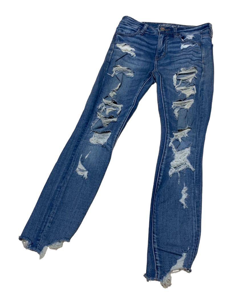 アメリカンイーグル HI-RISE JEGGING US4 クラッシュ加工 NE(X)T LEVEL STRETCH X 強ストレッチ レディース ジーンズ デニム M1536