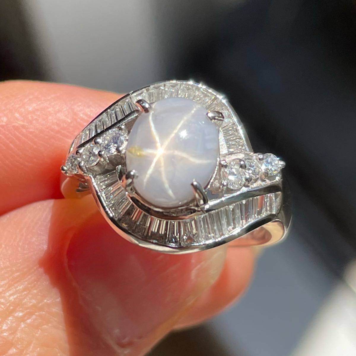 鑑別書付き新品】スターサファイア リング ダイヤモンド 3.2ct