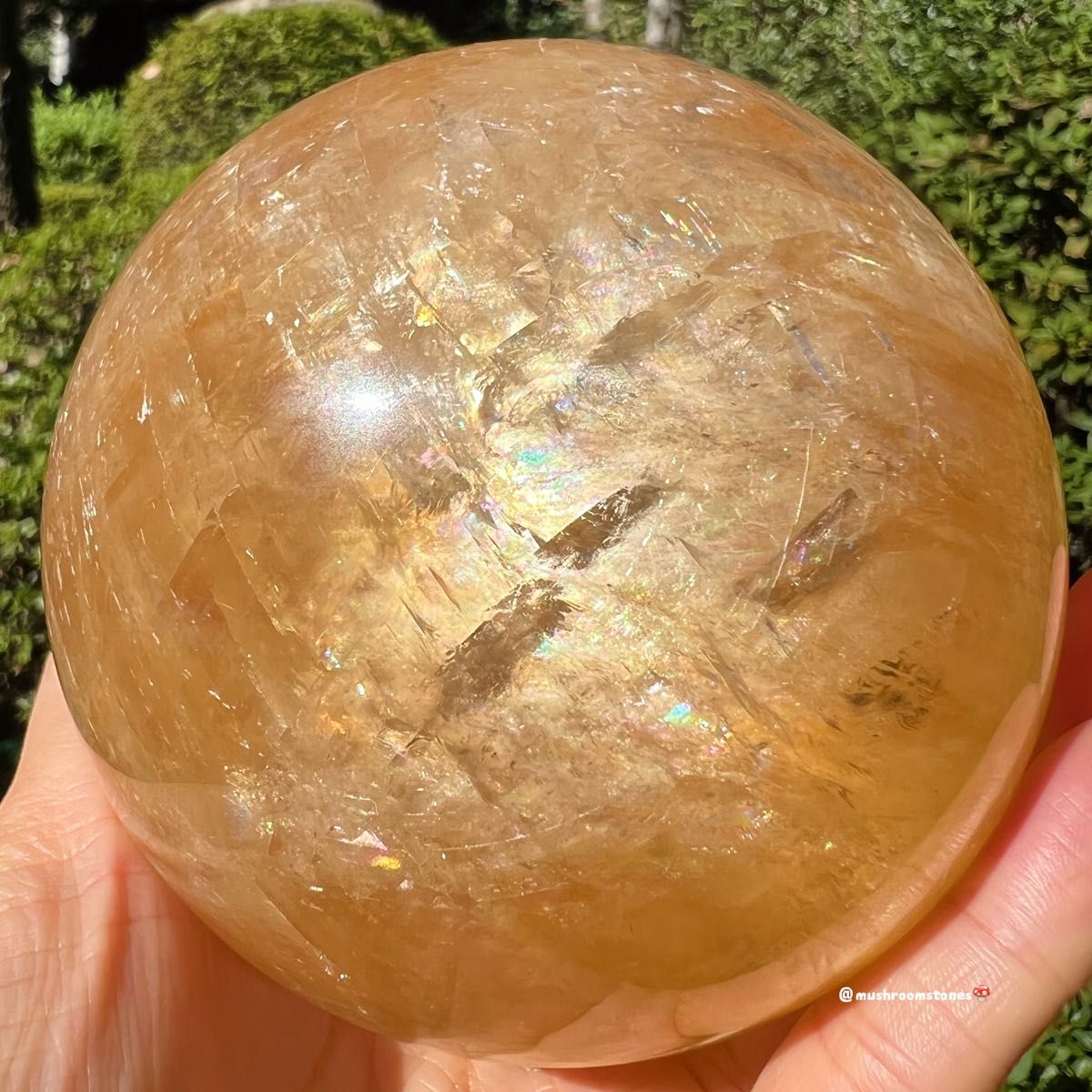 ゴールデンカルサイト　スフィア　ハニーカルサイト　満月　Big Sphere 虹入り　直径9.7cm