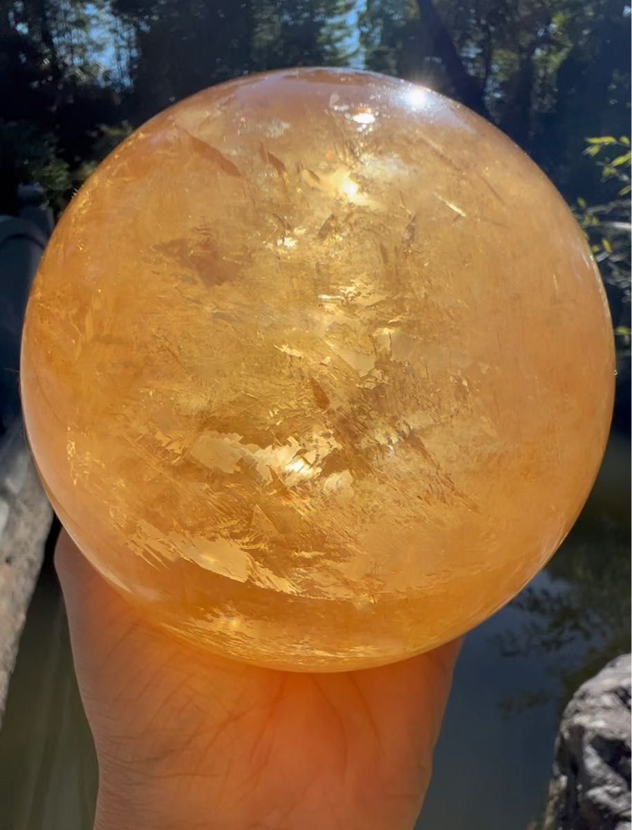 ゴールデンカルサイト スフィア ハニーカルサイト 満月 Big Sphere 虹入り 直径9.7cm