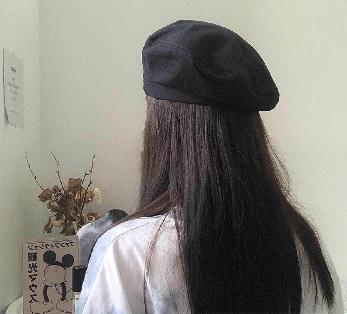 ❤️大人気❤️オルチャン 秋冬 ベレー帽 ブラック 小顔 レディース ベルト