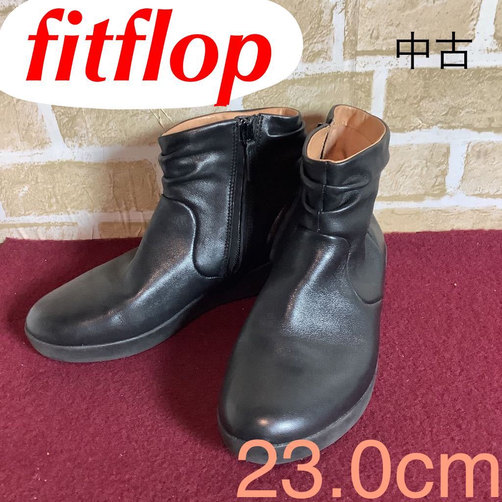 【売り切り!送料無料!】A-248 fitflop!ショートブーツ!US6 23.0cm位!ブラック!サイドジップ!履きやすい!おしゃれ!万能アイテム!中古!