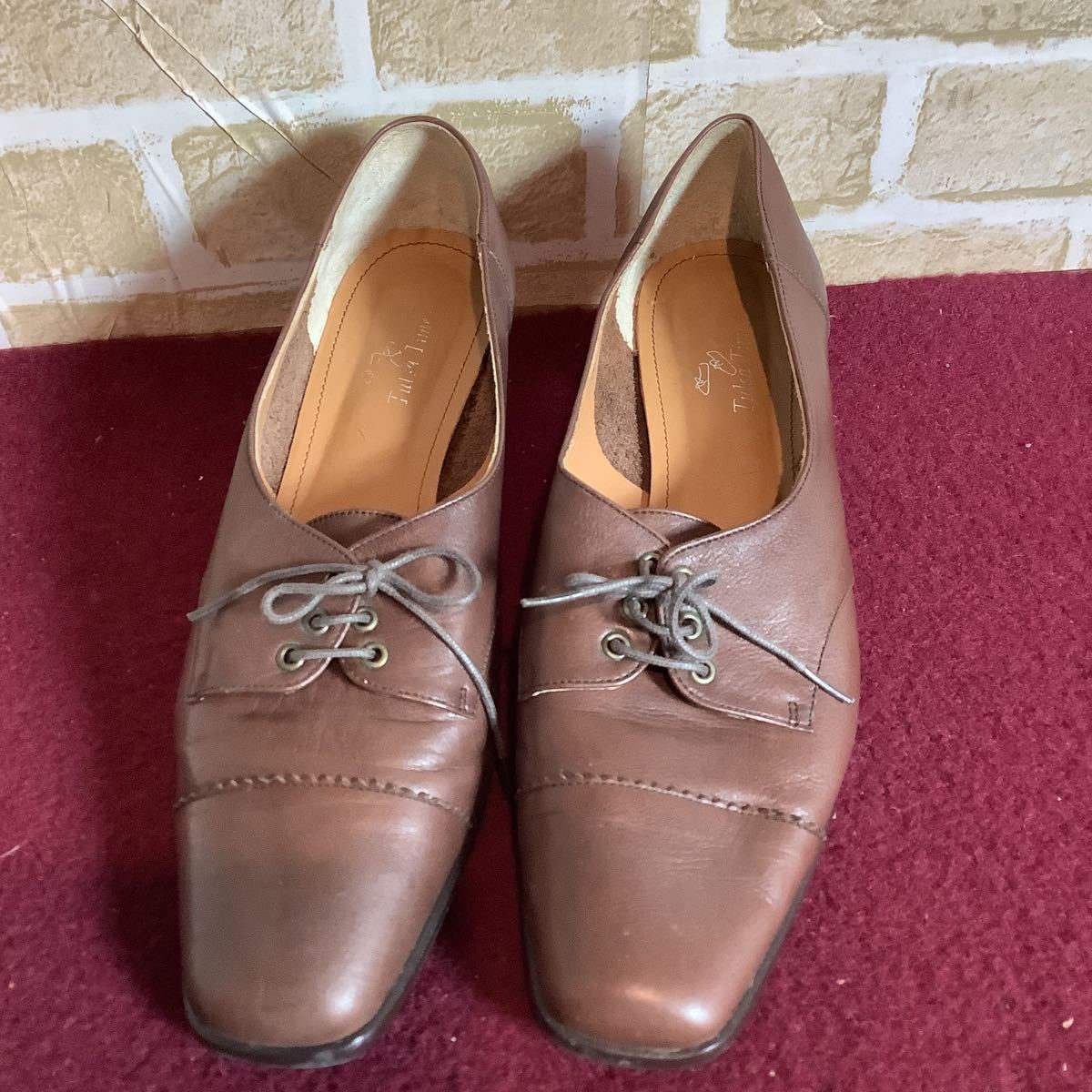 [ selling out! free shipping!]A-249 Tulsa Time! race up pumps! Brown!25.0cm EE! made in Japan! on a grand scale .. pretty shoes! heel pumps! used!
