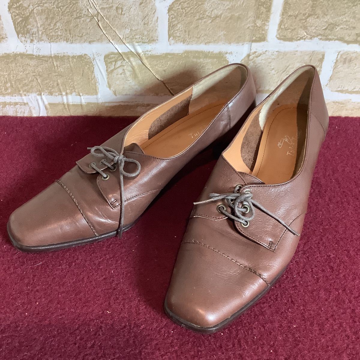 [ selling out! free shipping!]A-249 Tulsa Time! race up pumps! Brown!25.0cm EE! made in Japan! on a grand scale .. pretty shoes! heel pumps! used!