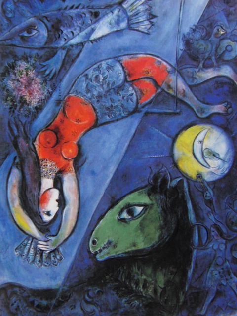 マルク シャガール、【青いサーカス】、希少画集より、状態良好、新品高級額装付、送料無料、洋画 絵画 Marc Chagall　人物画　風景画