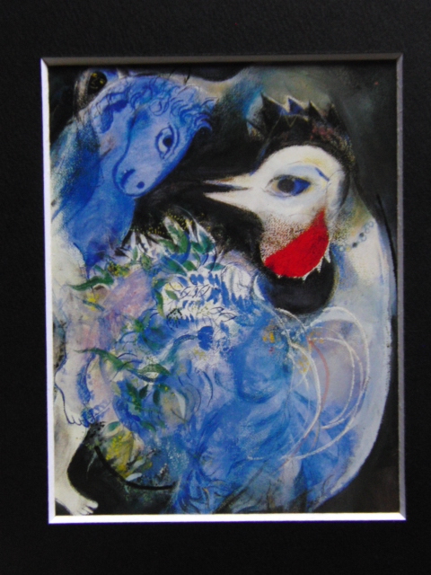マルク シャガール、【花の中の鳥】、希少画集より、状態良好、新品高級額装付、送料無料、洋画 絵画 Marc Chagall ガッシュ　パステル_画像3