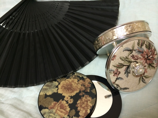 Binella made small articles go in diameter 9×3cm& floral print hand-mirror & silk made fan width approximately 37 height 21cm beautiful goods 