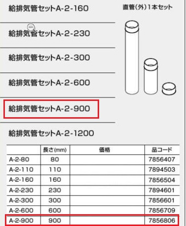 ・ノーリツ　7856806　給排気管セット A-2-900 給湯器部材　在庫品 _画像1