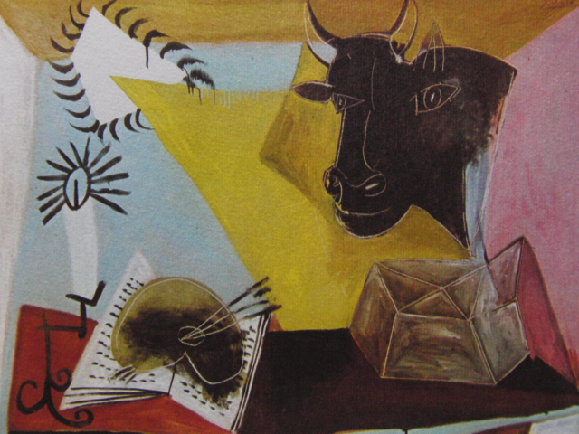 パブロ・ピカソ、「静物・黒い牡牛の頭」、希少画集画、新品高級額・額装付き、状態良好、送料込み_画像1
