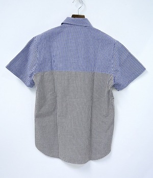 SWAGGER スワッガー MIX GINGHAM CHECK SHIRTS ミックスギンガムチェックシャツ L NAVY ネイビー 切替_画像2