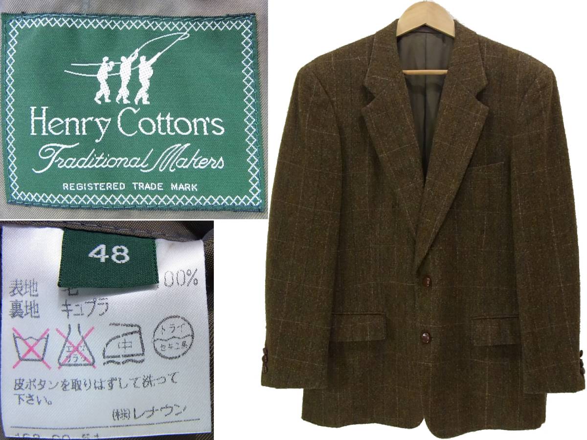 SALE быстрое решение. бесплатная доставка Henry Cotton\'s твид tailored jacket 48 мужской L шерсть блейзер в клетку Brown ... Henry хлопок z