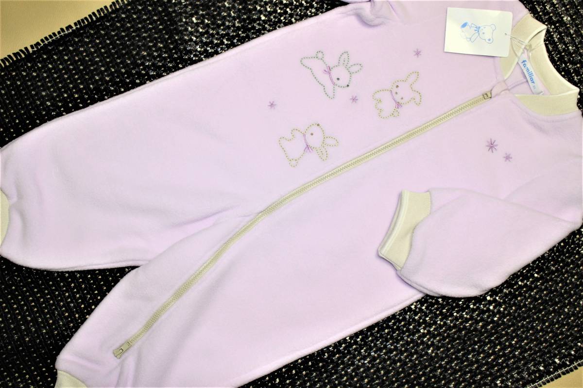 新品本物即決　80cm　ファミリア　familiar　ジャンプスーツ　日本製　11kgぐらい　女の子用　ウサギ　刺繍　つなぎ　静電気抑制素材