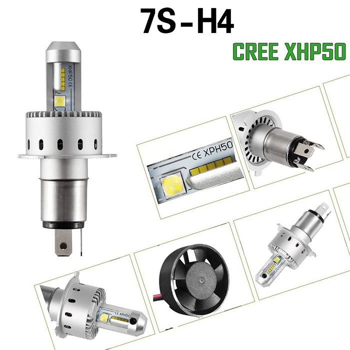 12V/24V H4 Hi/Lo 切替 LED ヘッド ライト バルブ CREE LED 16000LM 7S 超爆光 オールインワン IP65 ヒートシンク 冷却ファン搭載