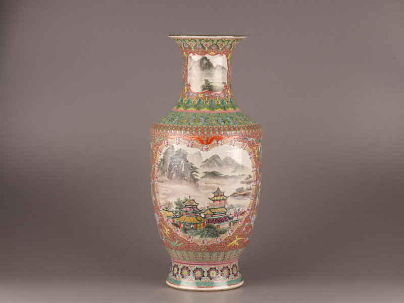 中国古玩 唐物 雍正年製 款 粉彩 特大 花瓶 高さ59.5cm 在印 時代物