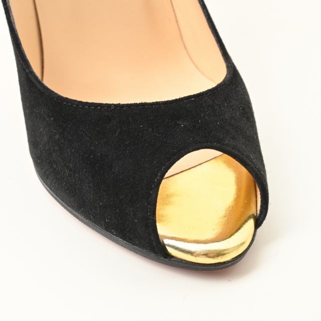 美品 Christian Louboutin スタッズ スエード オープントゥ パンプス