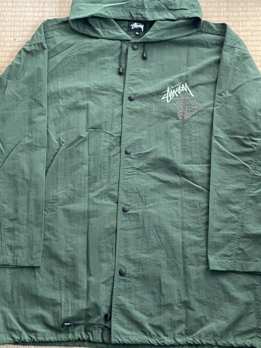 80s STUSSY スプレー缶 ナイロンジャケット 緑 XL