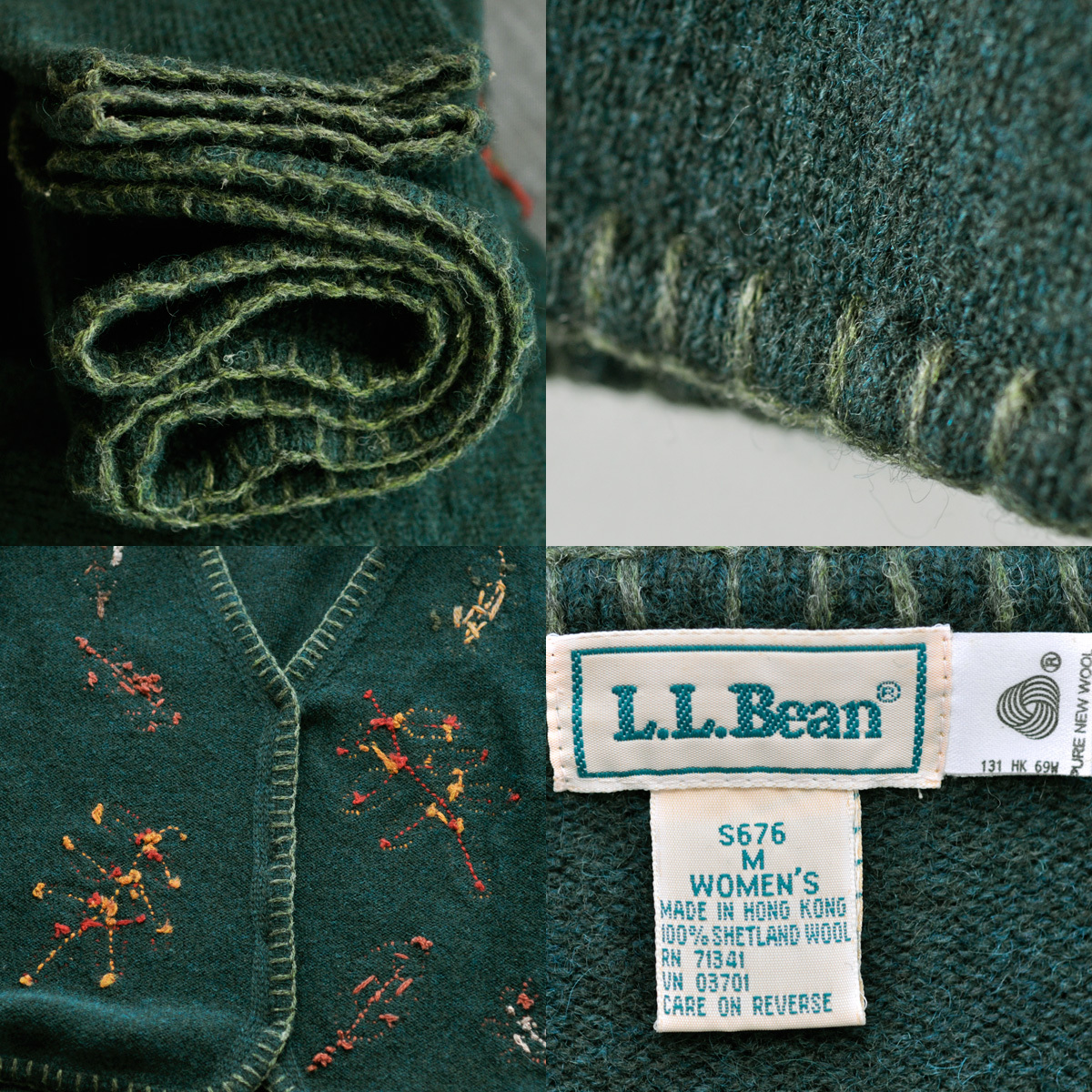  редкий 70s L.L.Bean вышивка выше like вязаный кардиган покрывало стежок зеленый M / Vintage 80s USA American Casual LL bean 