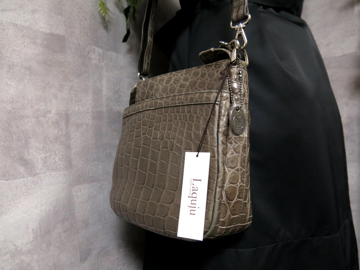 JRA認定 Laquju ラクジュ シャイニングクロコ ワニ革 2way バッグ-