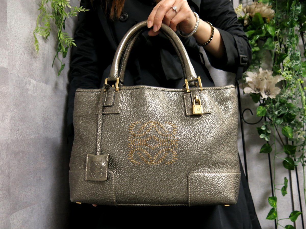 LOEWE ロエベ アマソナ メタリック ハンドバック アナグラム フスタ