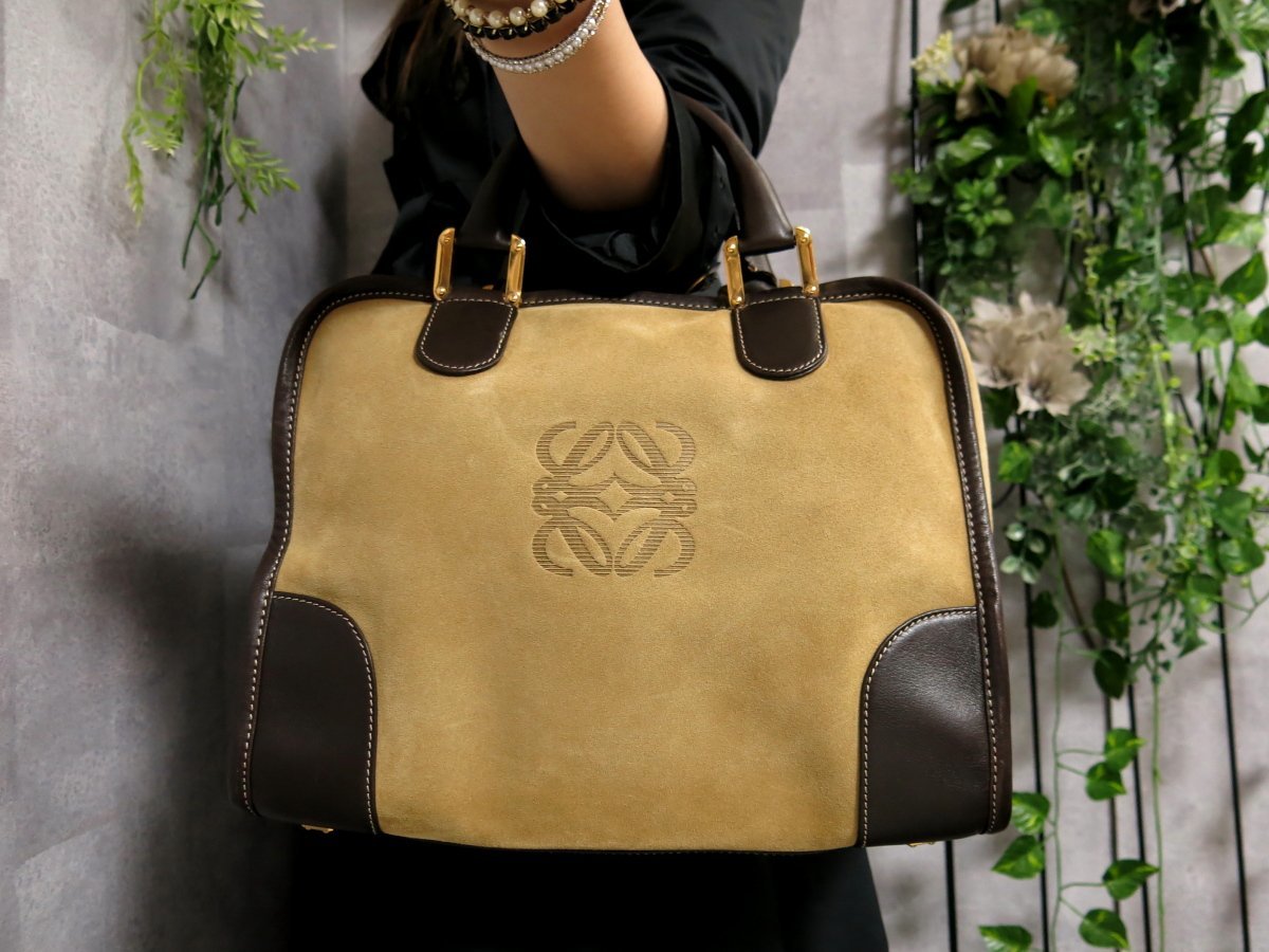 LOEWE ロエベ アマソナ レザー アナグラム ベージュ ハンドバッグ ...