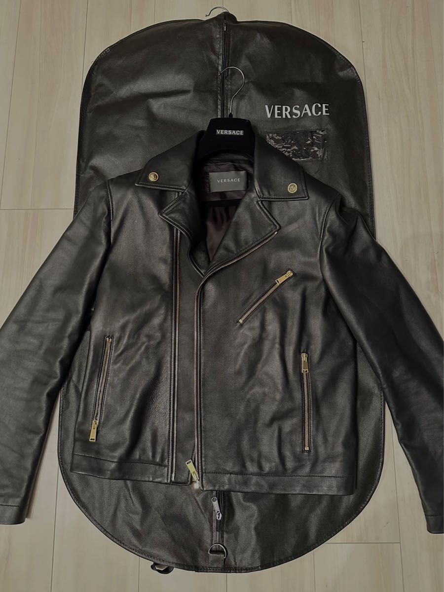 Versace ライダースジャケット ダブル ブラック メンズ サイズ48