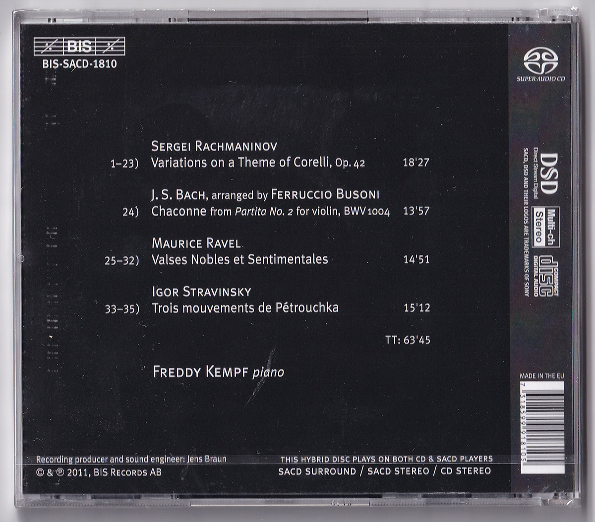 BIS-SACD-1810 フレディ・ケンプ、ラフマニノフ: コレッリの主題による変奏曲、バッハ: シャコンヌ、ラヴェル: 優雅で感傷的なワルツ SACD_画像3