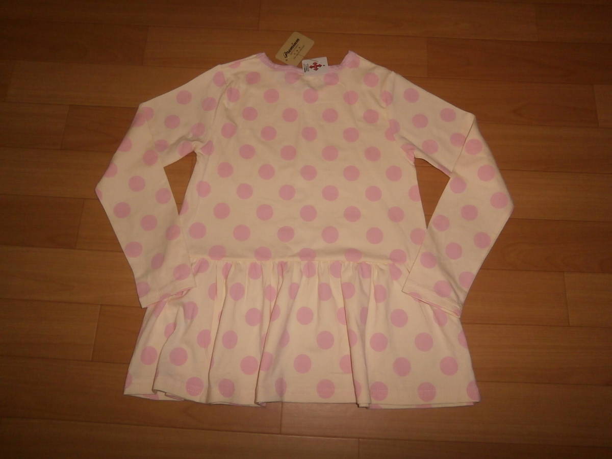  prompt decision * new goods * woman . girl * long sleeve One-piece * polka dot cream color × pink * size 130* child kindergarten child care . elementary school student tunic manner 