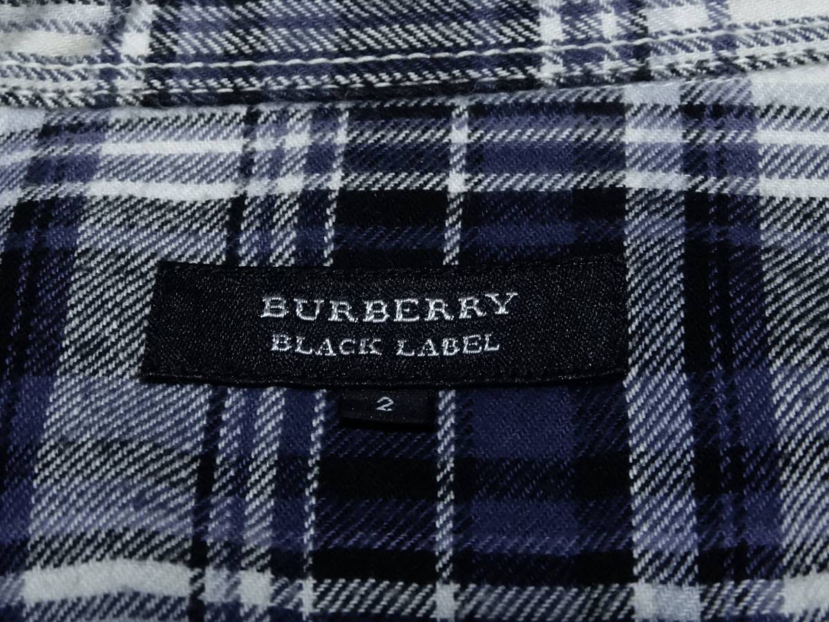 バーバリー ブラックレーベル BURBERRY BLACK LABEL 裾にアイコン付きチェック柄シャツ サイズ２