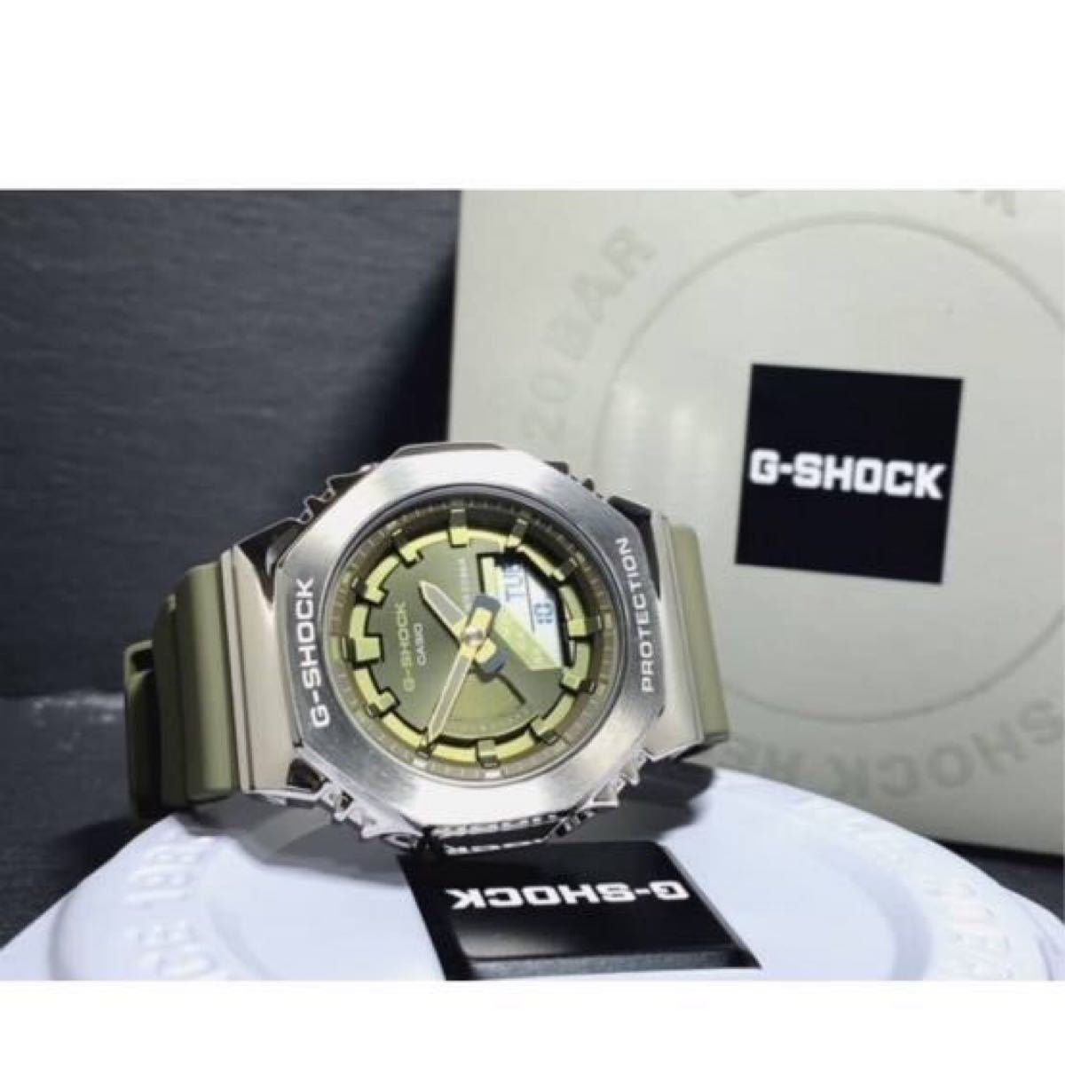 【新品】CASIO 正規品 G-SHOCK 腕時計 メタルカバー シリーズ 多機能腕時計 アナデジ 八角形 グリーン カーキ