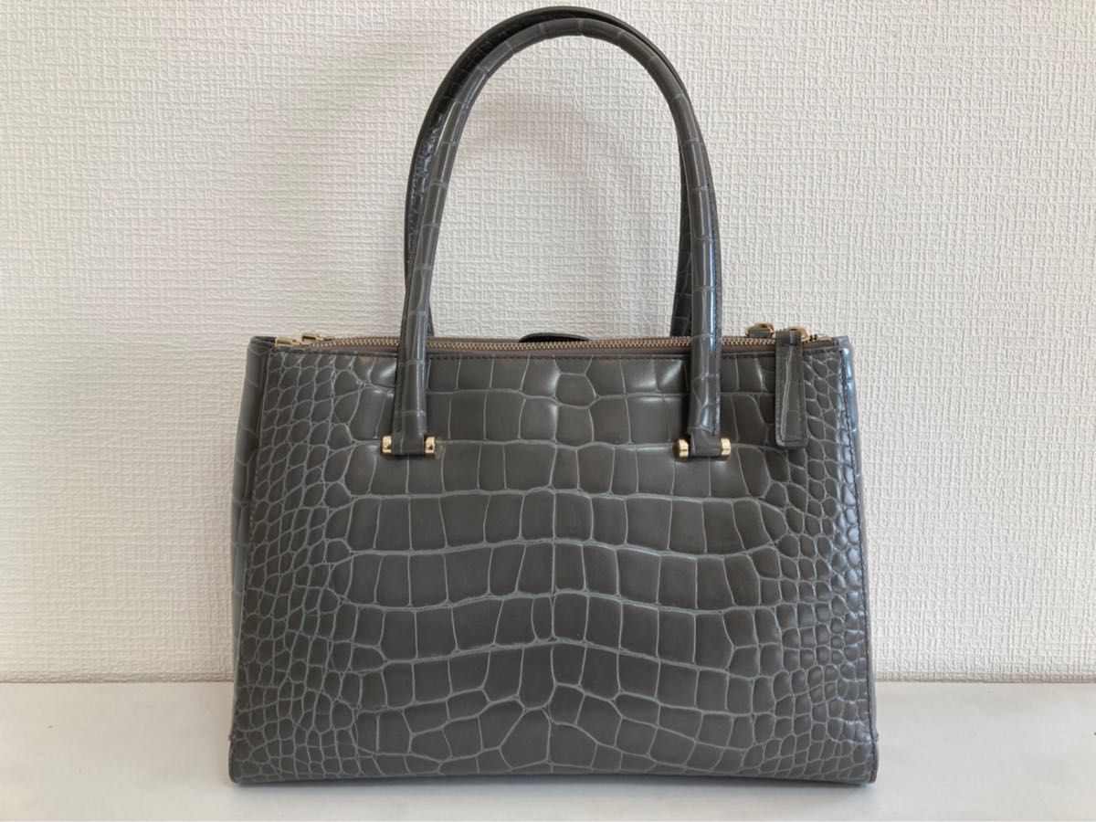 美品! FURLA フルラ ハンドバッグ グレー クロコ