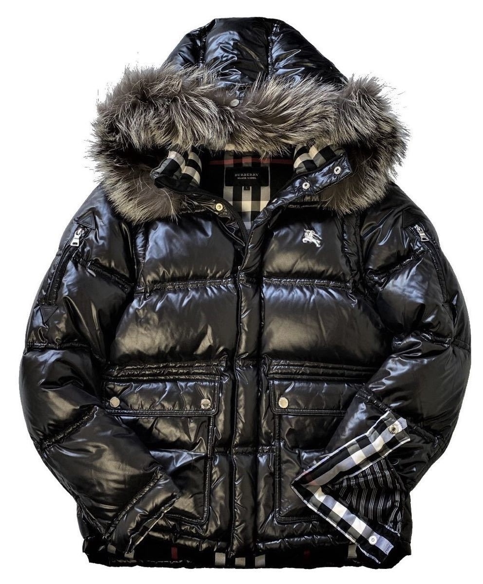 松潤着 サイズ L 新品 同様 BURBERRY BLACK LABEL 希少 6WAY シャイニー ダウン ジャケット 黒 コート レザー バーバリー ブラックレーベル_画像2
