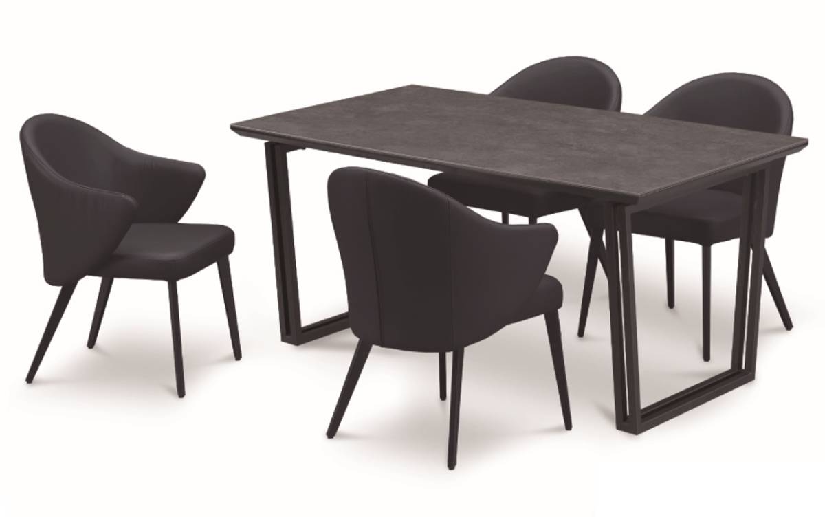 /新品/送料 開梱設置サービス無料/ダイニングセット 4人掛/180cm ワイドサイズ テーブル +本革張りチェア 4脚/熱 傷 汚れに強い セラミック_画像2