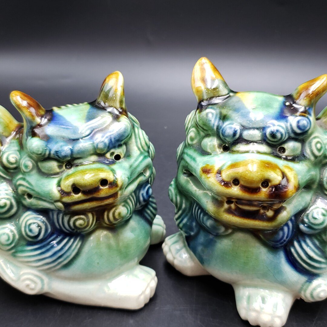 夫婦獅子 獅子 陶器製 置物 狛犬 シーサー 1対 手作り 陶芸品 夫婦獅子 獅子 陶器製 置物 狛犬 シーサー 1対 手作り 陶芸品