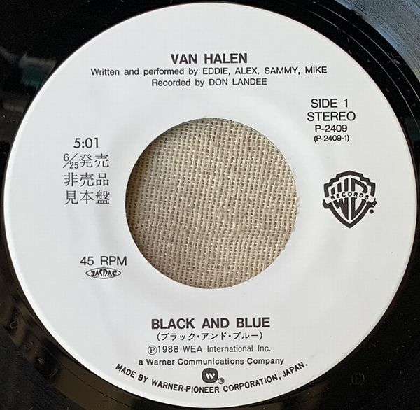 シングル ヴァン・ヘイレン プロモ Promo ブラック・アンド・ブルー Van Halen Black And Blue A　Apolitical Blues P-2409 白ラベル_画像5