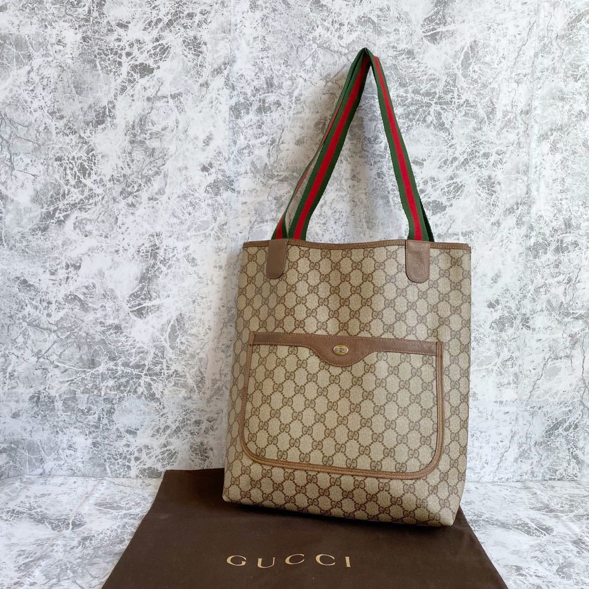 GUCCI-Old-GUCCI-Sherry-GG-Plus-Leather-Tote-Bag-Beige-39.02.003