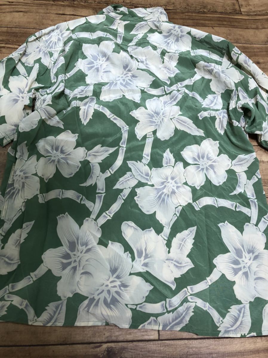 AVANTI アバンティ アロハシャツ 半袖 総柄 花柄 シルク グリーン系 XSサイズ_画像7