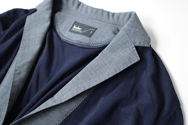 Kolor * collar attaching cardigan navy × gray size 1 thin stretch unusual material switch long sleeve jacket color *YX10