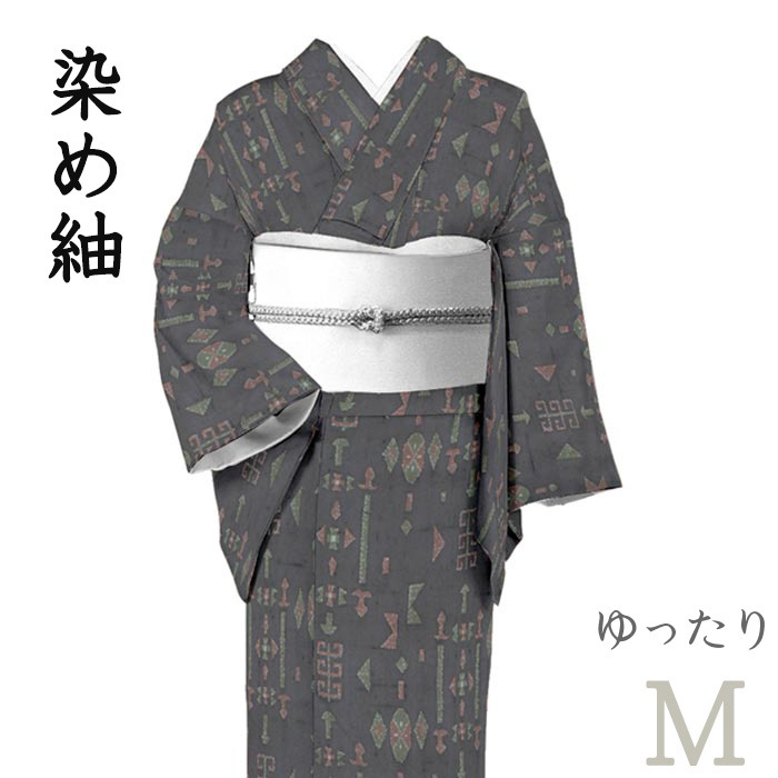 着物だいやすSALE021□染紬□抽象文小紋柄身長サイズ:Mふくよか【送料
