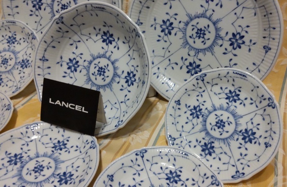 LANCEL◆ランセル 食器プレート8枚セット　平小皿5枚　中深皿1枚　平大皿2枚　ブルー