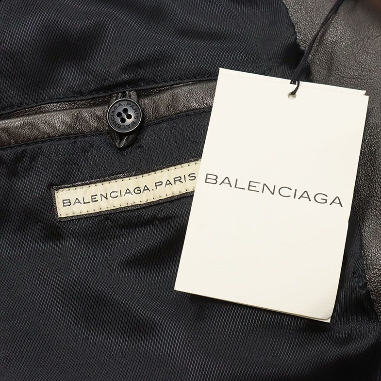 1円/秋冬/BALENCIAGA/46サイズ/訳 レザーブルゾン 182950 上質ラムレザー フランス製 フーデッド 革ジャン /黒/ブラック/fb749/_画像9