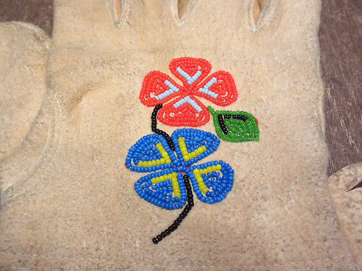  Vintage ~30\'s* Native American n flower beads embroidery cotton gun to let glove *221109i1-m-glv 20s Indian gloves antique 