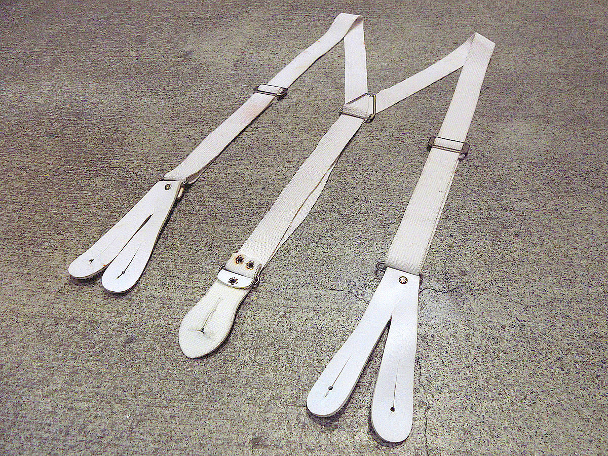  Vintage ~50*s* button stop suspenders white *221118j5-ssp old clothes men's 1950s